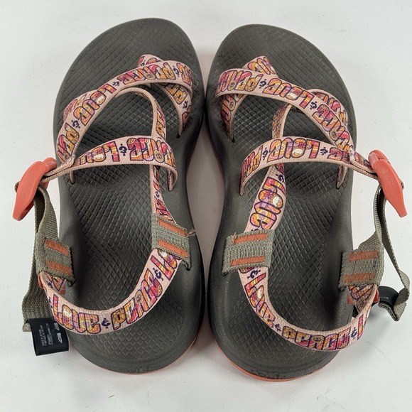 Chaco Z/2 Adjustable Strap Love Peace Sandal Orange Gray‎ Women's Size 8 - Picture 8 of 12